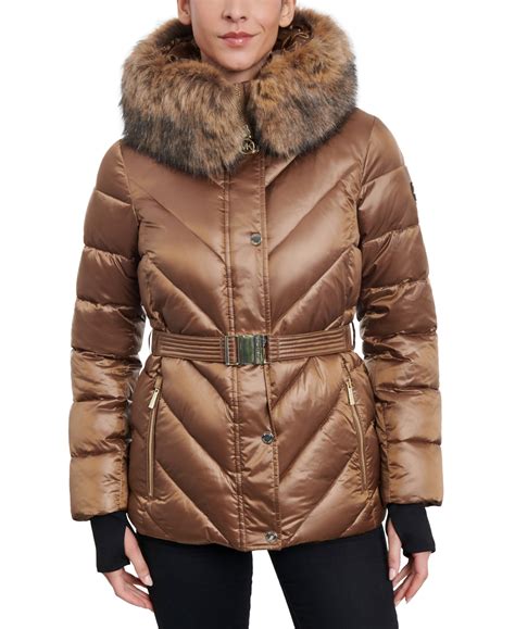 michael michael kors women's faux-fur-trim hooded puffer coat|Michael Kors removable hood coats.